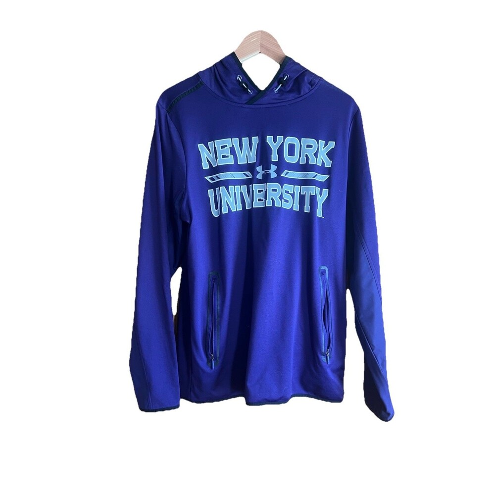 New York University NYU Mens Small Purple Hoodie Pullover Under Armour Loose